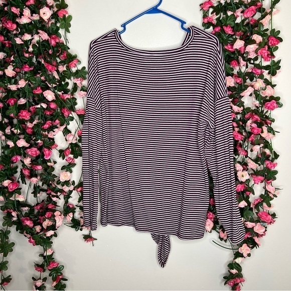 Evri Maroon/Purple White Striped V-Neck Button Up Blouse Womens Plus Size 0X - Picture 4 of 8